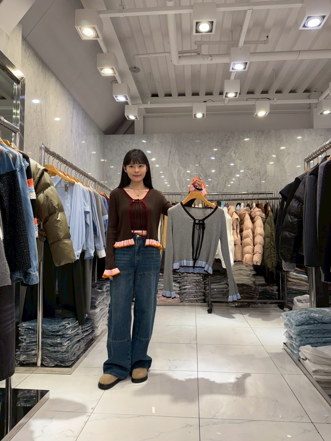 JN5240 拼色花邊吊帶蝴蝶結外套套裝