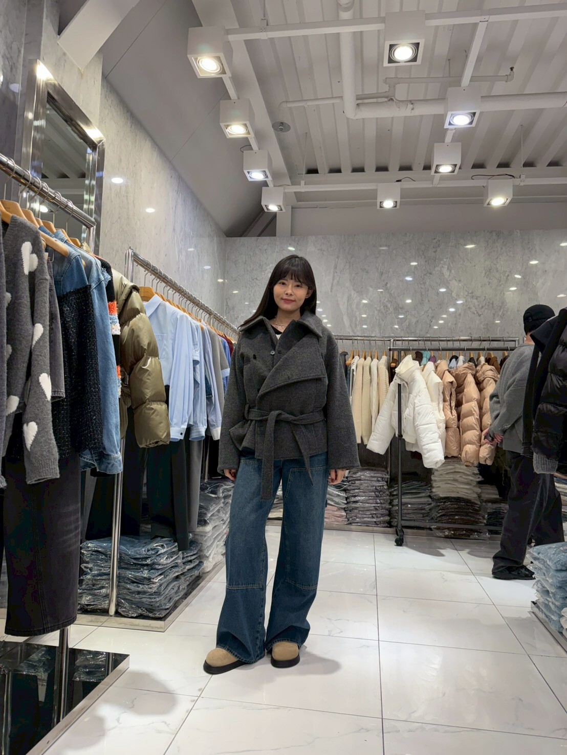 JN5212 綁腰帶隱形側排扣翻領外套