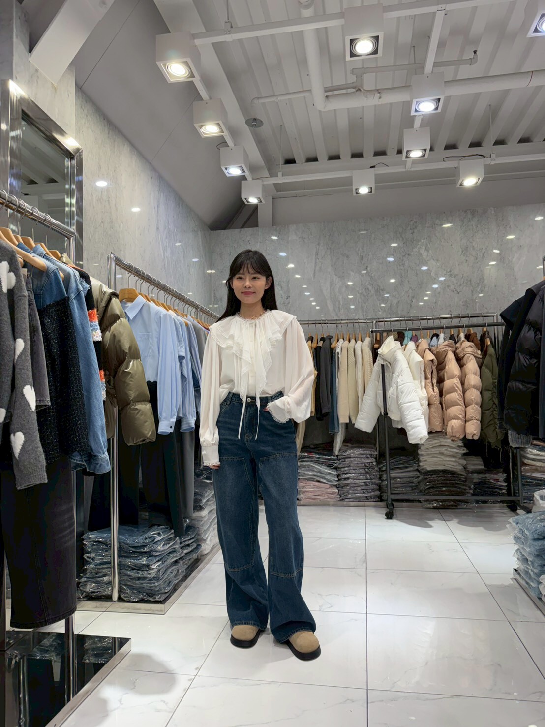 JN5245 高貴拼蕾絲蝴蝶綁帶恤衫