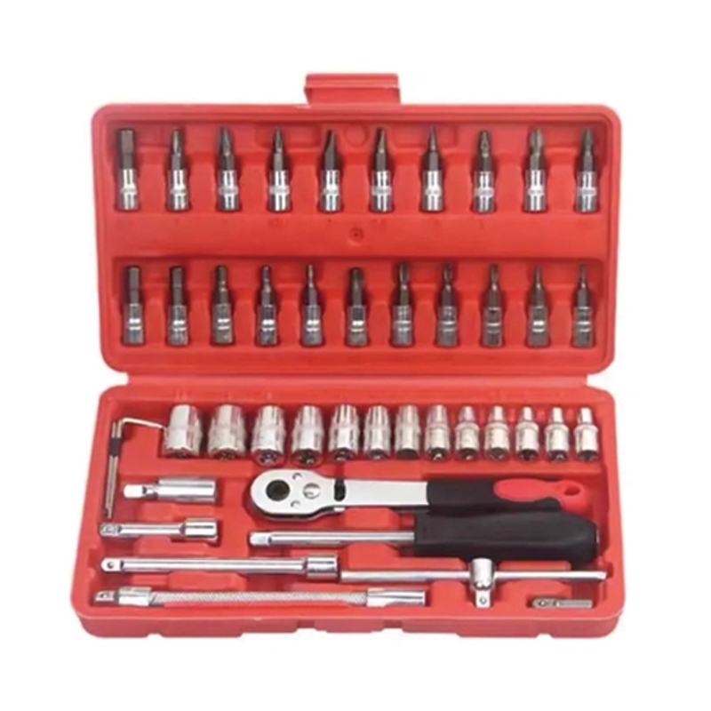 附發票｜46PTS｜46件套工具組 二分棘輪扳手 起子 套筒組 汽修工具包 機車維修 六角