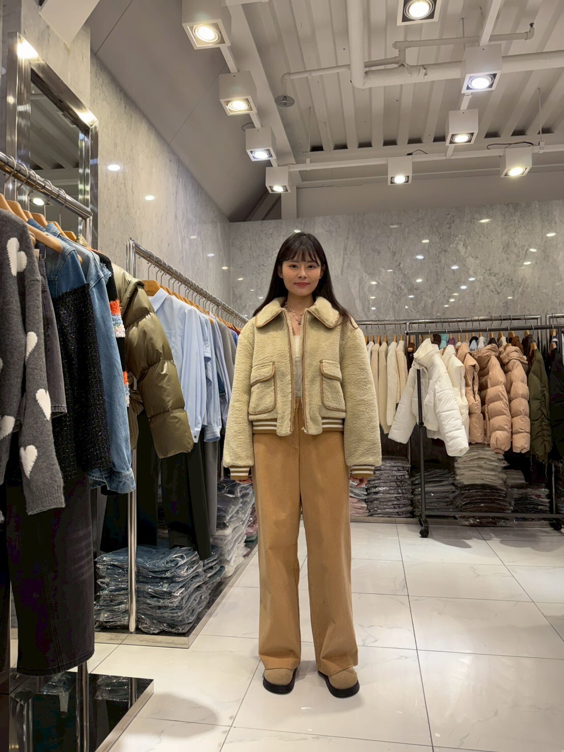 JN5228 羊羔毛拉鏈翻領短版外套