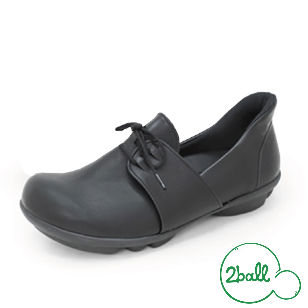 大阪樂步健康鞋 2ball 綁帶設計套入式樂福鞋TB503(BLKXBLK-黑X黑)