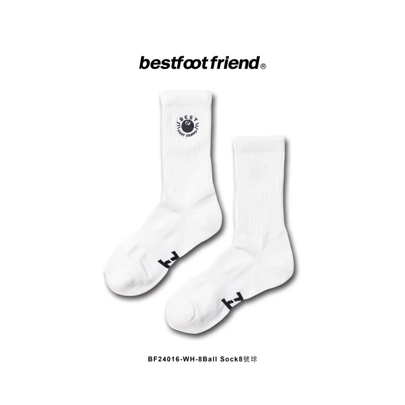 Best Foot Friend BFF 8號球 刺繡 中筒襪 長襪 白色