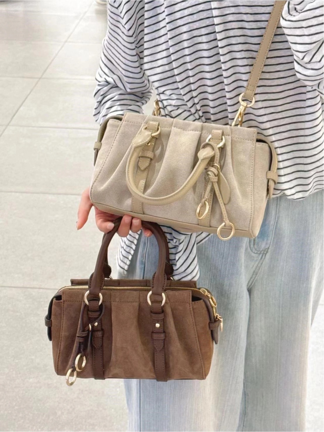 CHARLES & KEITH 小CK 復古 絨面 波士頓包