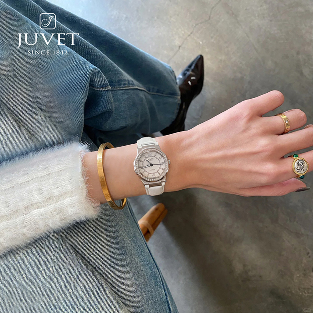【Juvet爵威】白日夢系列 JV7018 氣質 浮雕 婉約 典雅 晶鑽 石英 真皮 女款 手錶