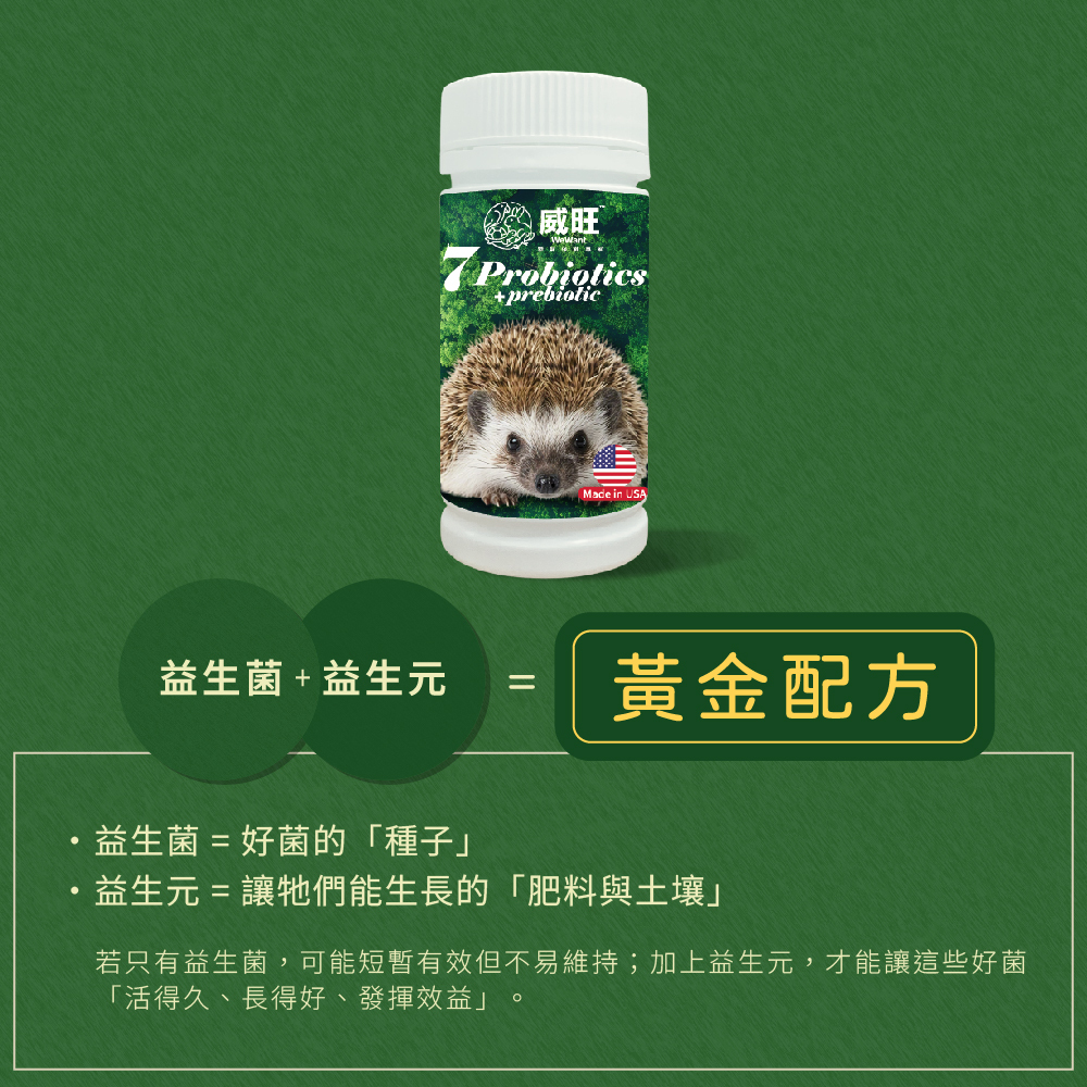 威旺WeWant 刺蝟用益生菌+益生元-超能7菌30g,添加益生菌及益生元,雙管齊下雙重功效