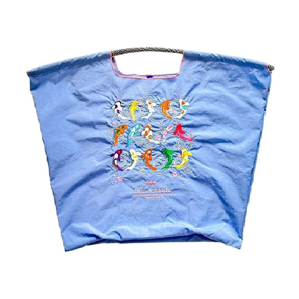 Ball＆Chain 刺繡環保購物袋 L號 - 天藍 (30112074)