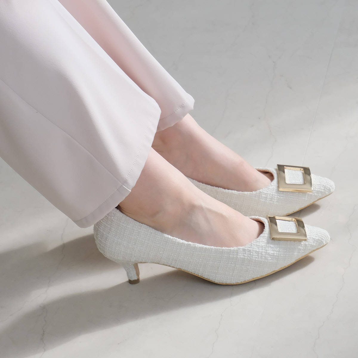 方形飾扣尖頭高跟鞋 健步如飛【CX2501】