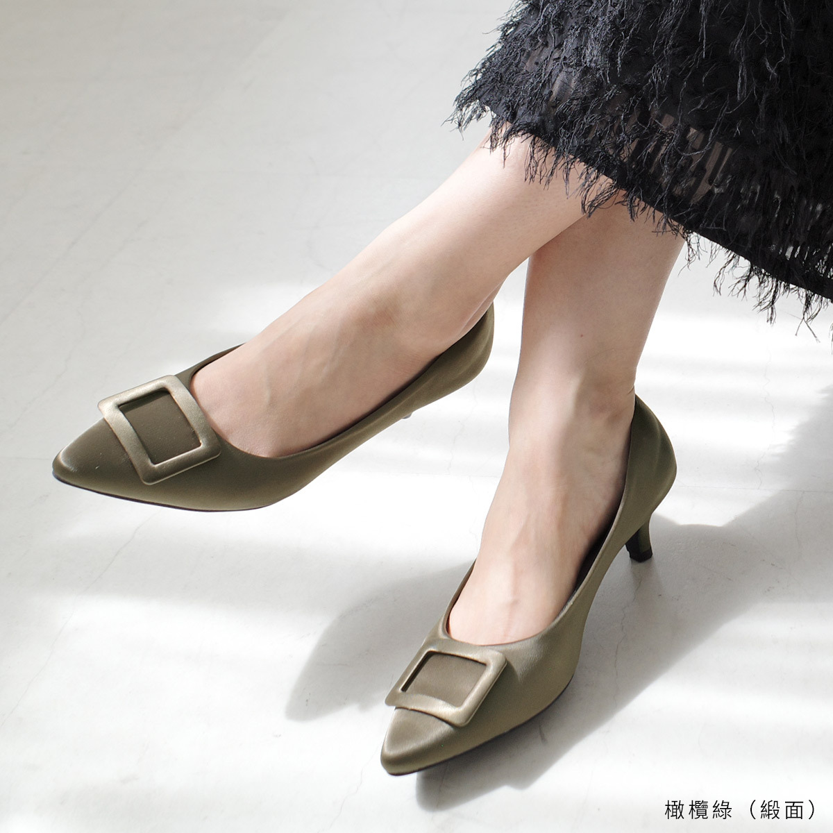 方形飾扣尖頭高跟鞋 健步如飛【CX2501】