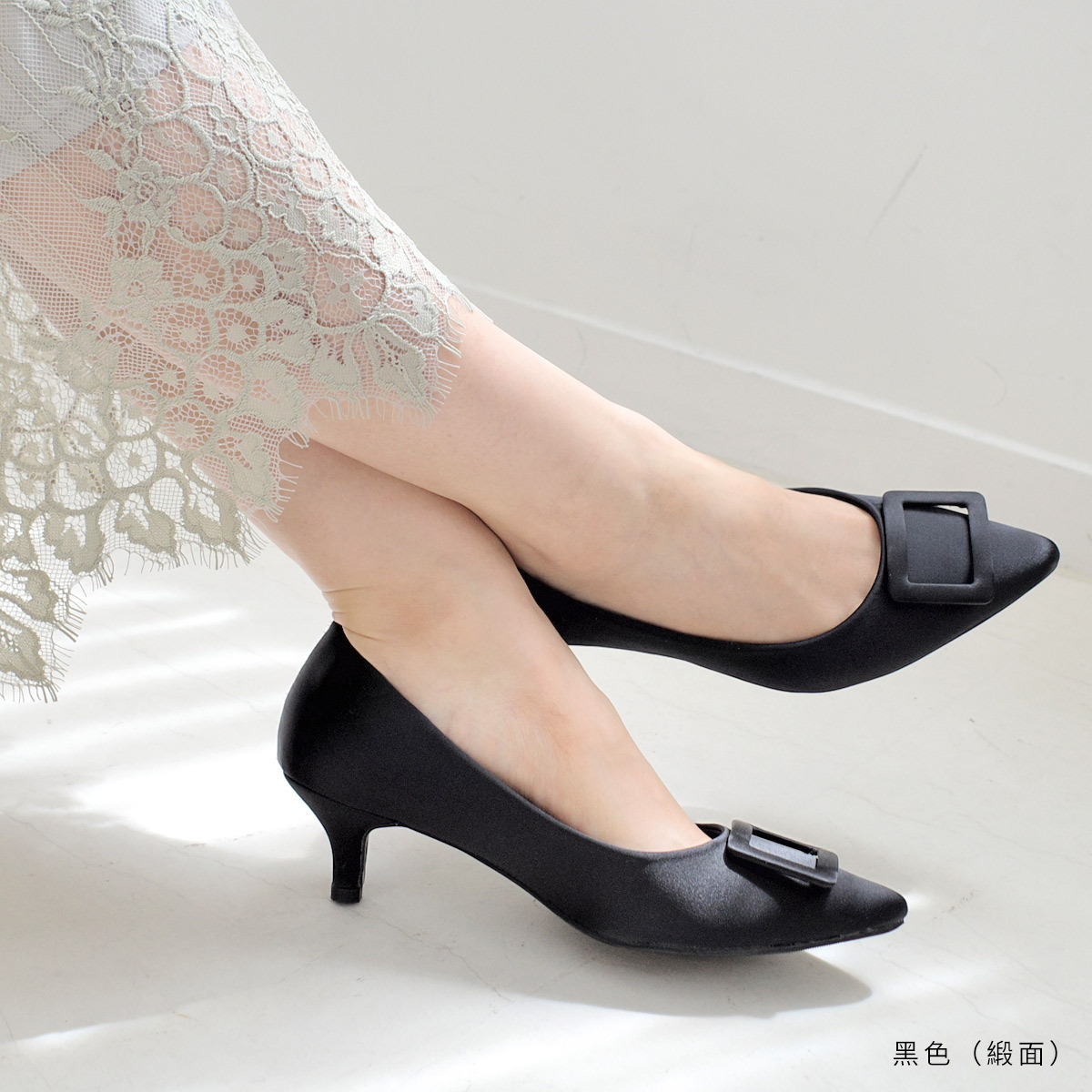 方形飾扣尖頭高跟鞋 健步如飛【CX2501】