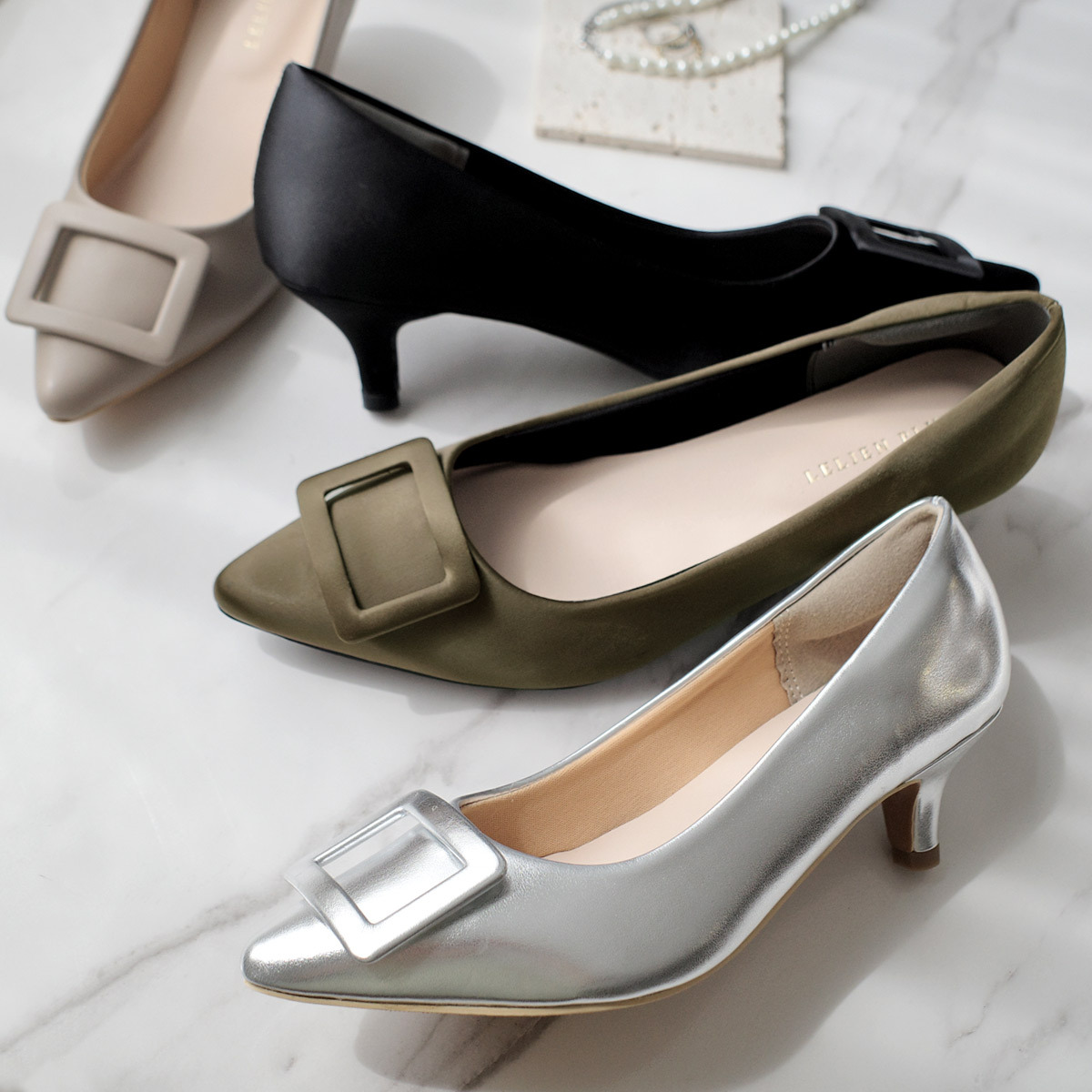 方形飾扣尖頭高跟鞋 健步如飛【CX2501】