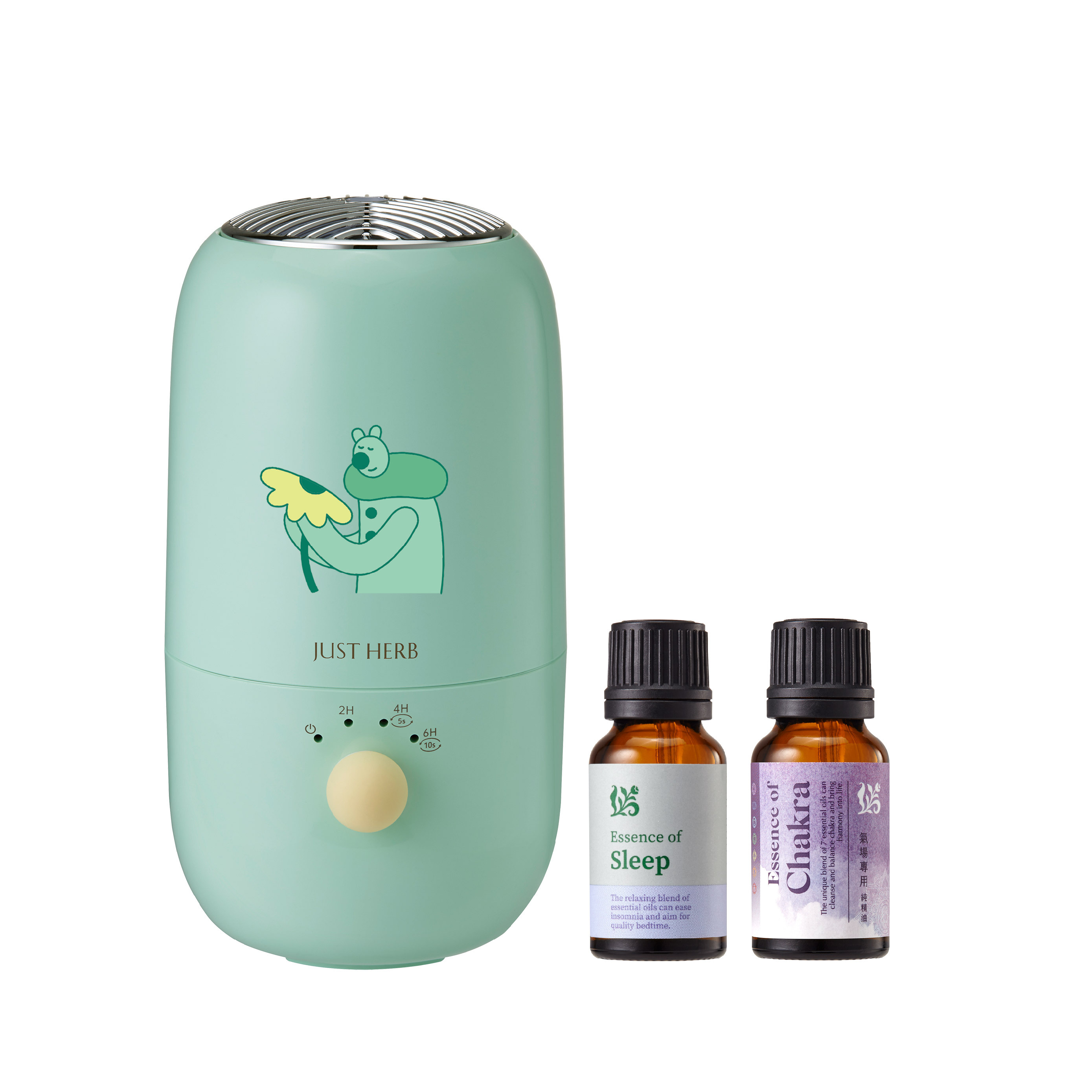奶蓋綠薰香組：無線行動水氧機-香遇熊超人(奶蓋綠) 附15ML精油 氣場+舒眠