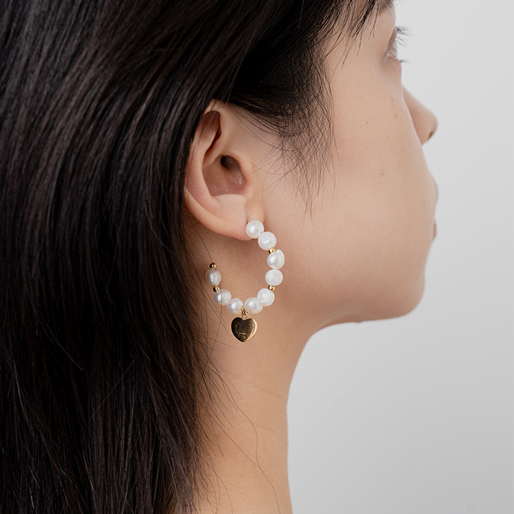 miramira珠光｜耳墜珠珠圈立體愛心墜耳環D1969-金36143
