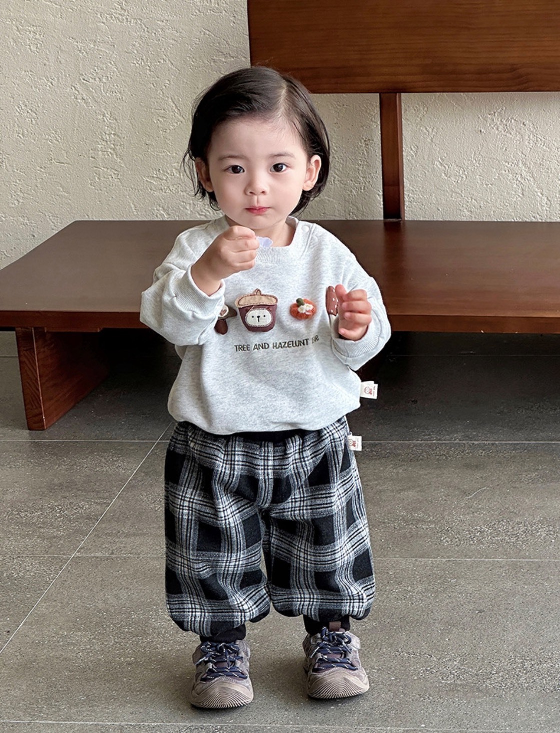 韓版休閒格紋束口褲