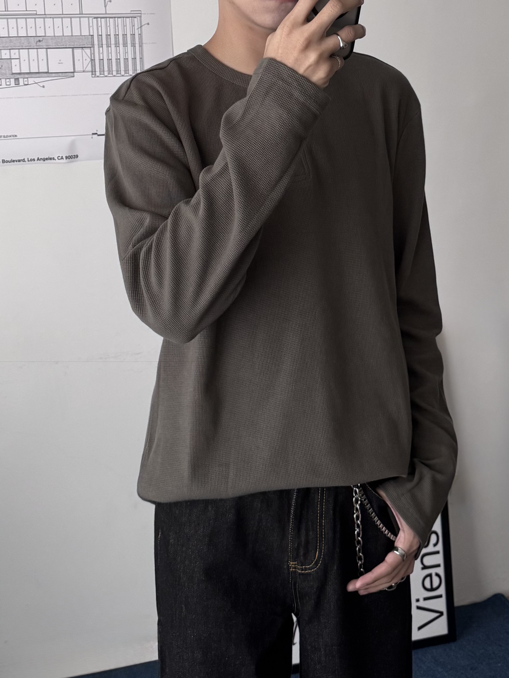 （現貨）FJT021 華夫格亨利領素色長袖