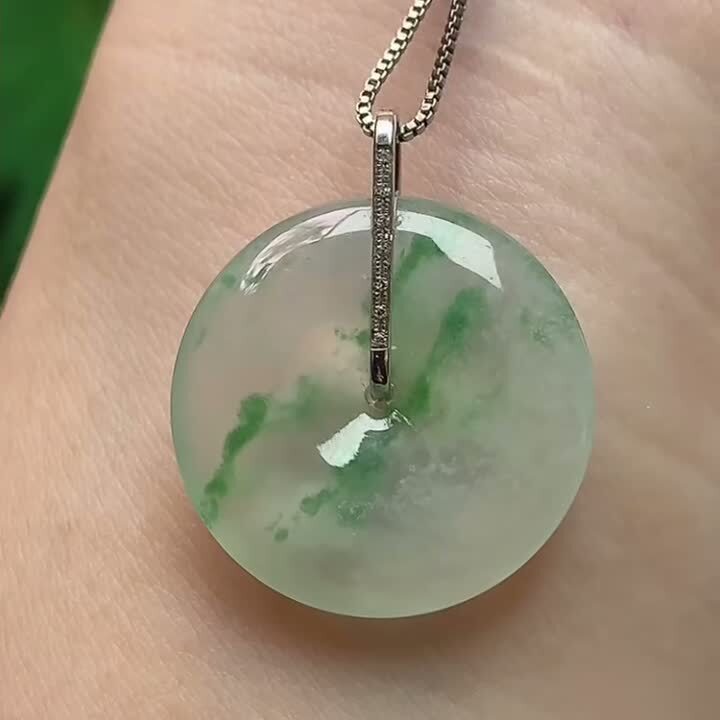 翡翠冰種飄綠平安扣 (22.4mm直徑),天然翡翠A玉, 緬甸玉, Jade, Jadeite