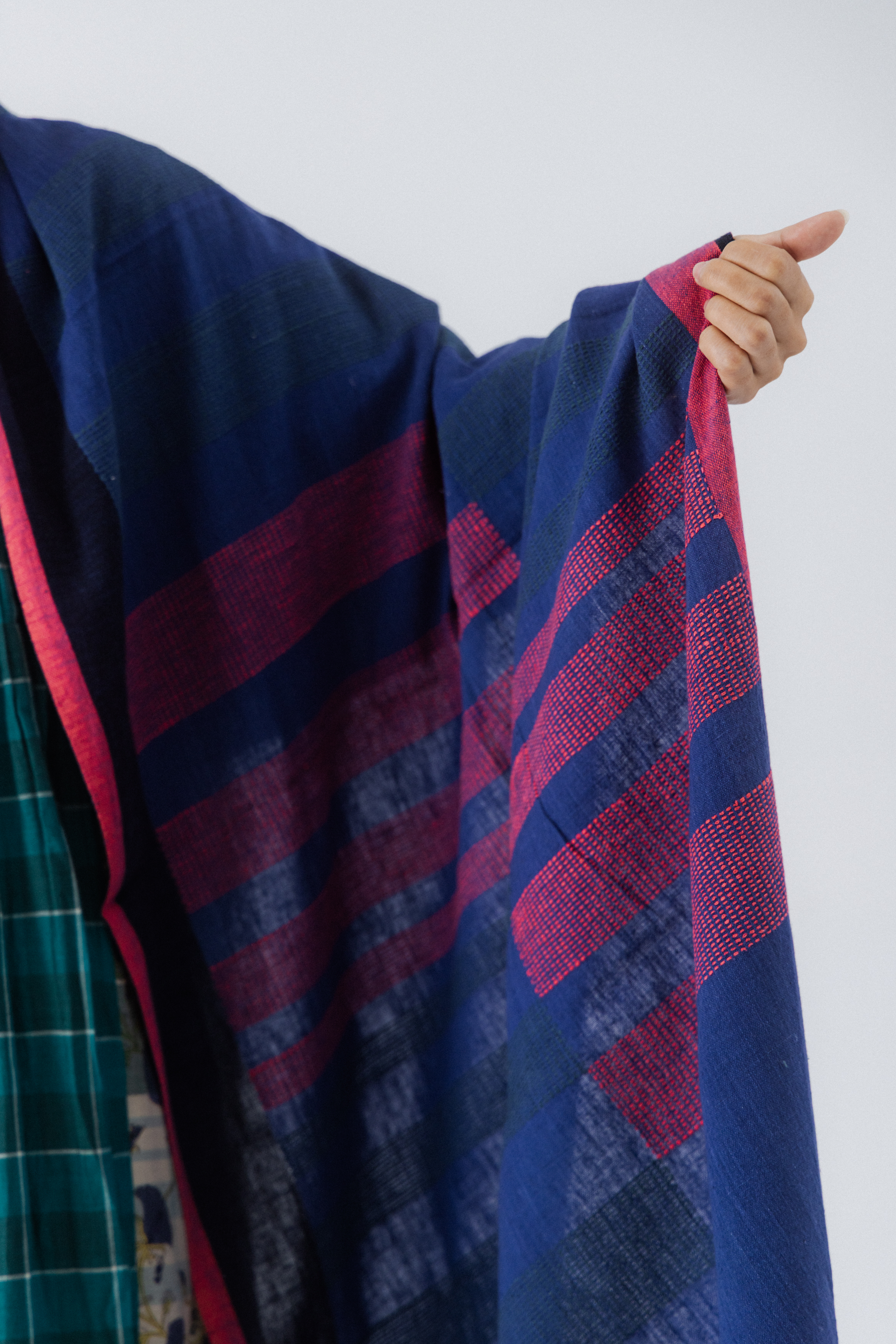 手工織布圍巾大披肩_靛藍