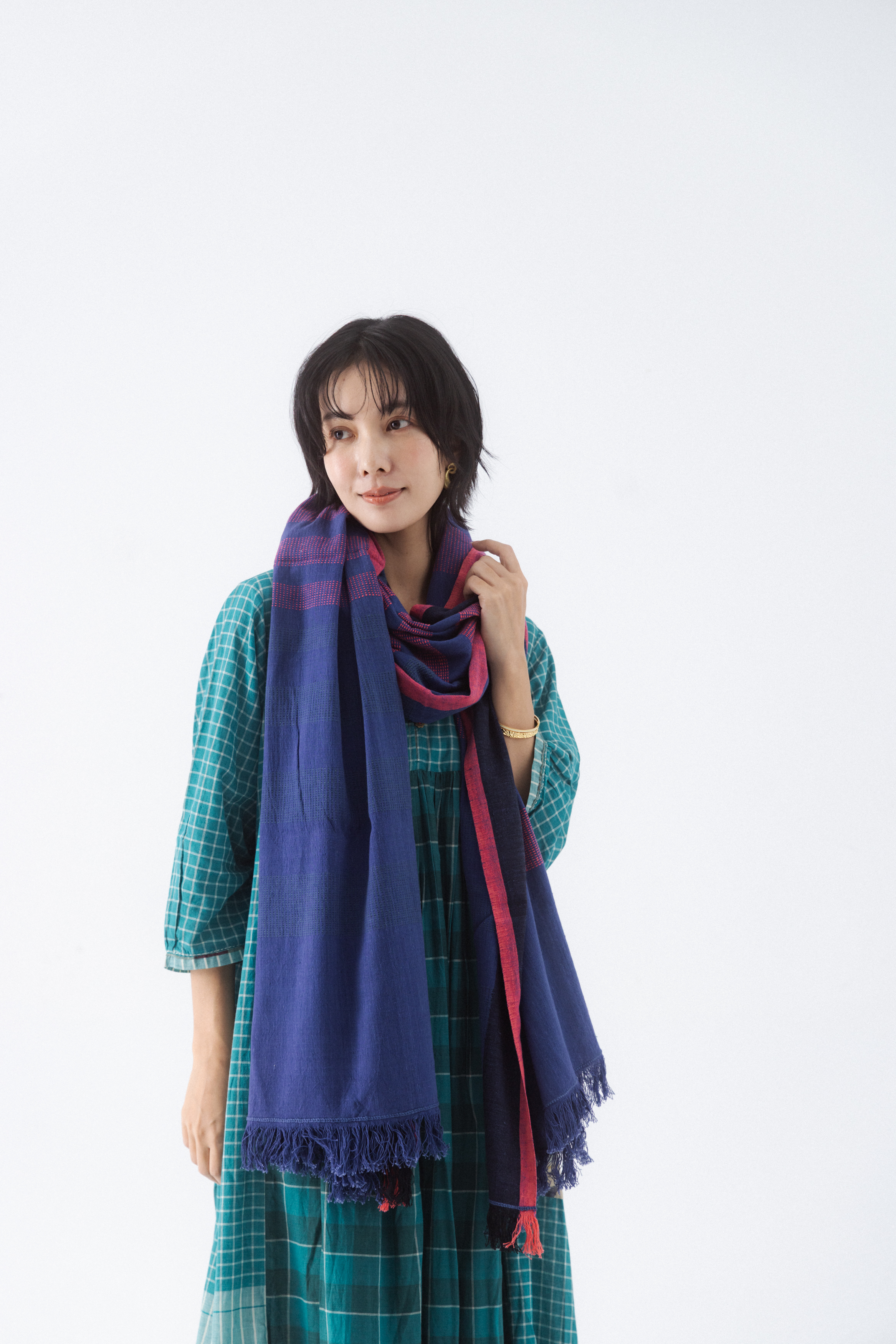 手工織布圍巾大披肩_靛藍