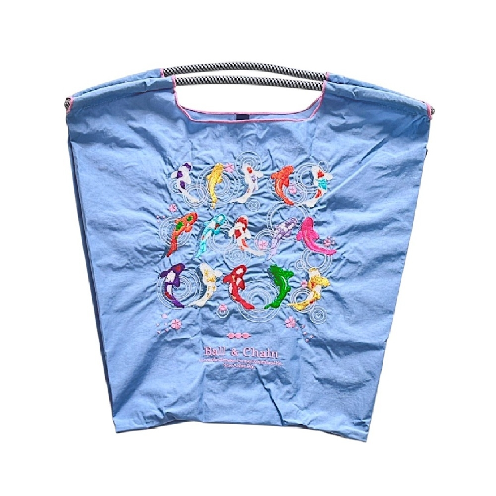 Ball＆Chain 刺繡環保購物袋 M號 - 天藍 (30102074)