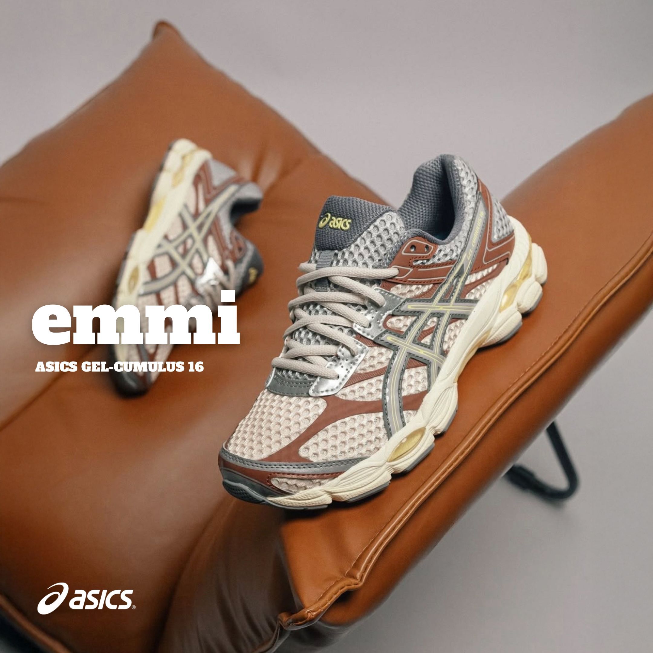 NICEDAY 代購 emmi x ASICS GEL-CUMULUS 16 聯名 摩卡 棕色 可可棕 復古 1203A957-250