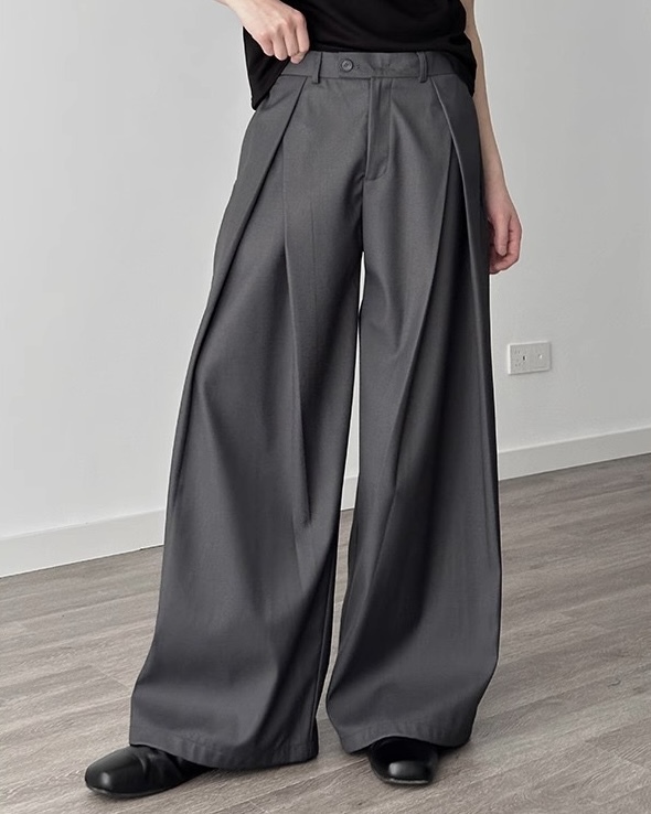 IVORY 摺線 抓摺 闊腿 A字 西裝褲 兩色 FK01