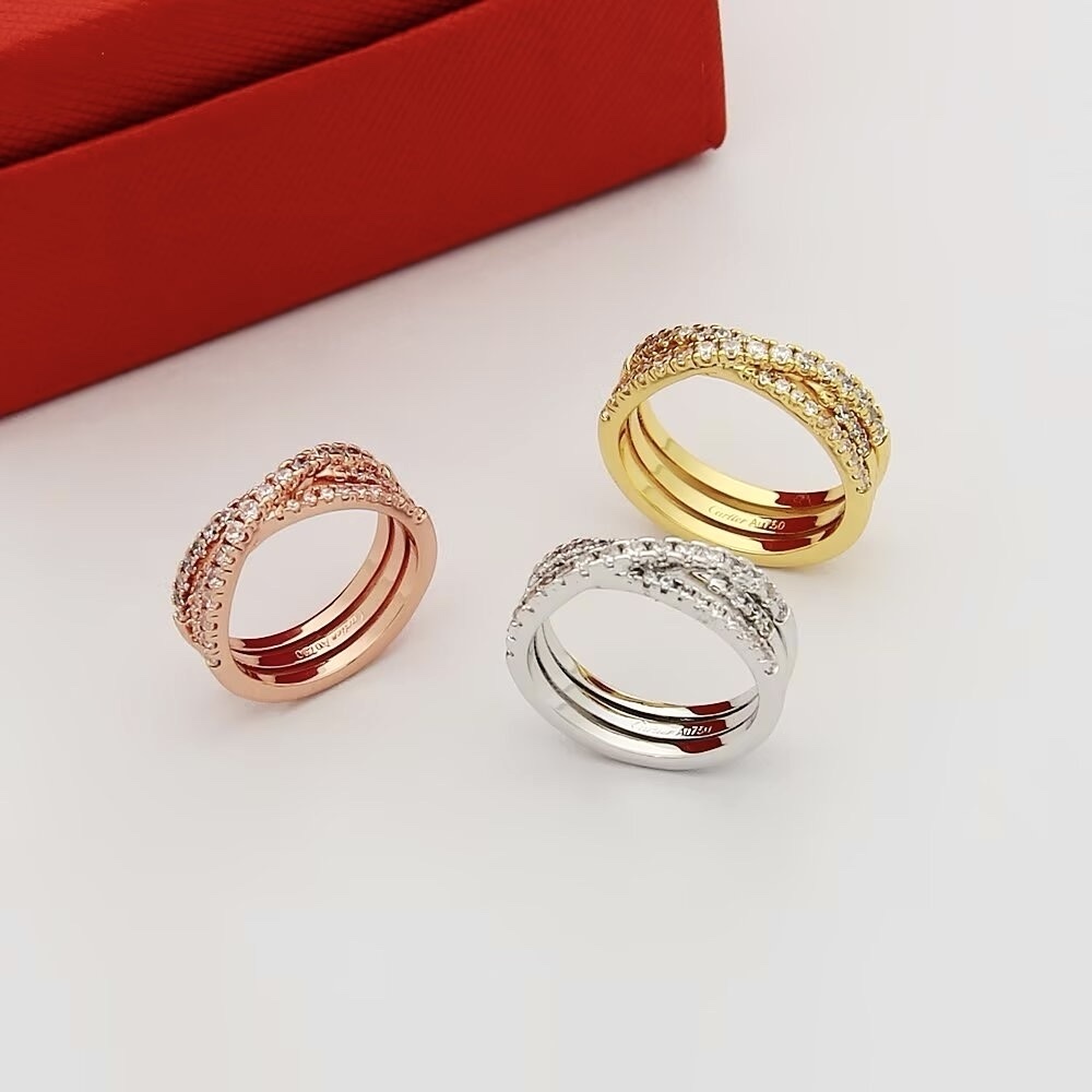 18k”ct Etincelle De三環交叉滿鑽”高奢定製戒