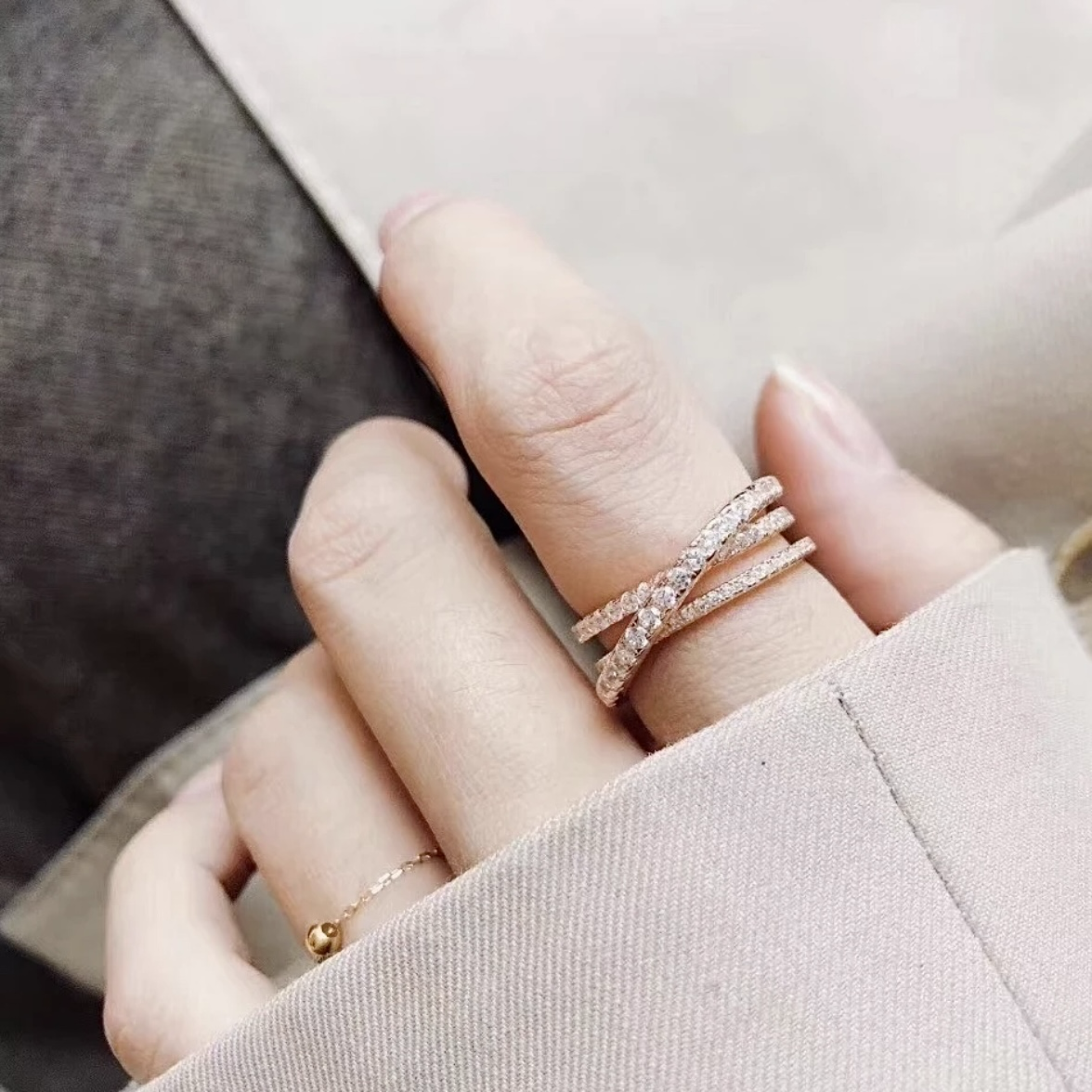 18k”ct Etincelle De三環交叉滿鑽”高奢定製戒