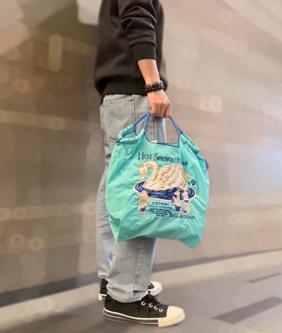 Ball＆Chain 刺繡環保購物袋 M號 - 藍 (32100936)