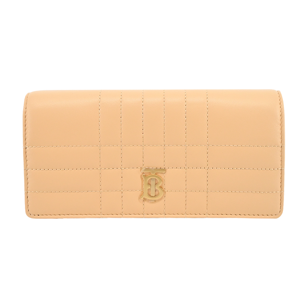 【JS’Maxx】BURBERRY  Lola TB金字LOGO格紋絎縫羊皮翻蓋長夾(金沙色)