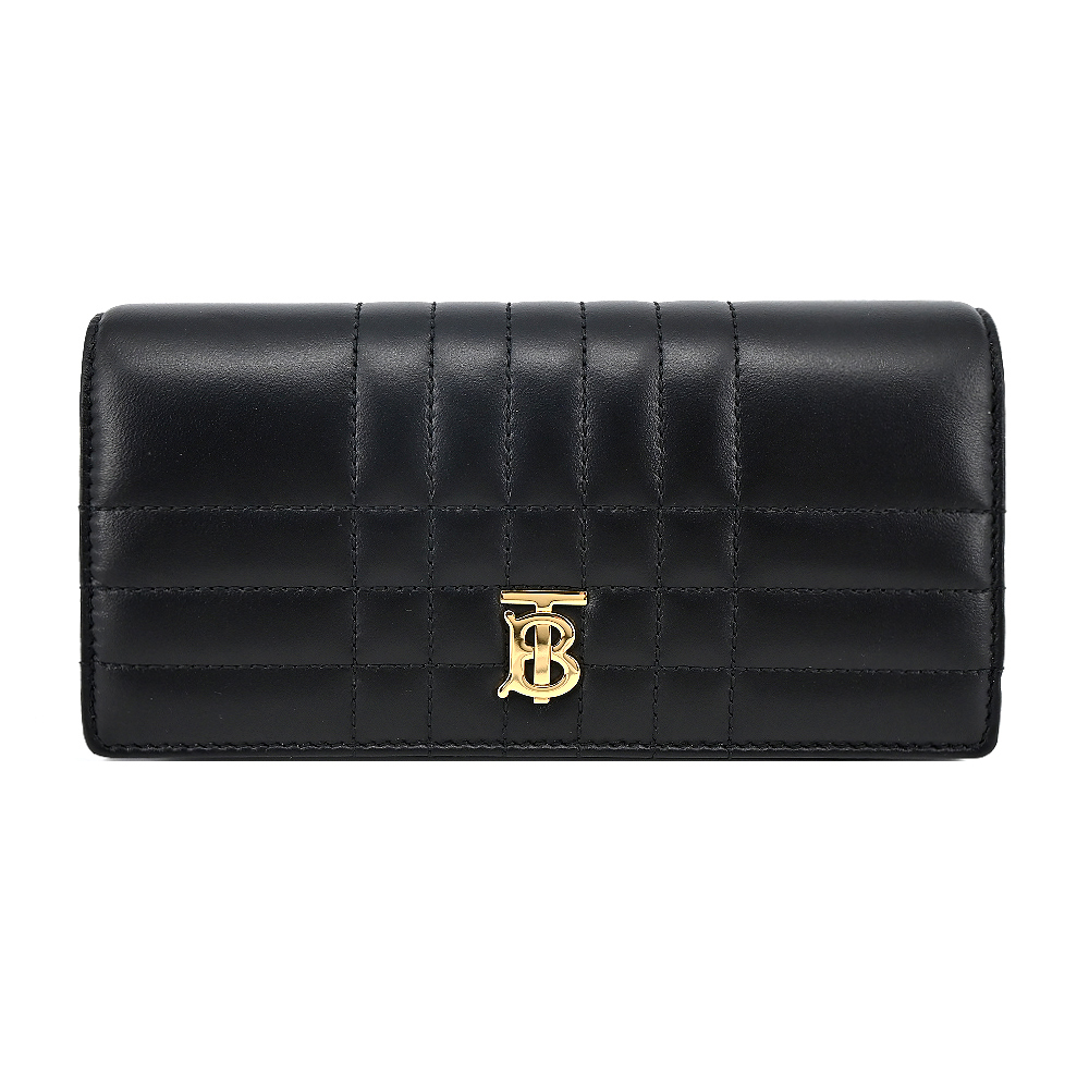 【JS’Maxx】BURBERRY  Lola TB金字LOGO格紋絎縫羊皮翻蓋長夾(黑色)