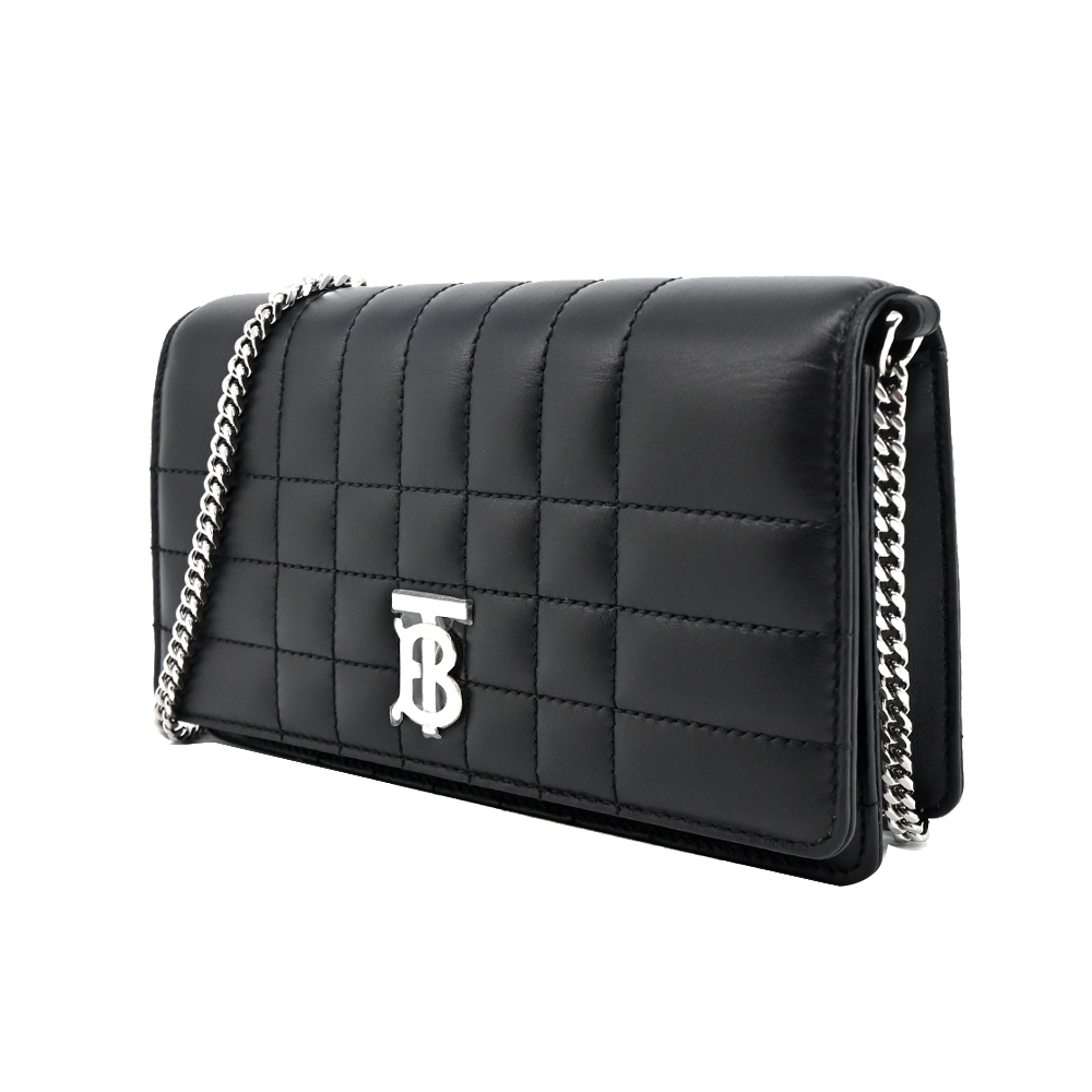 【JS’Maxx】BURBERRY  Lola TB銀字LOGO 絎縫羔羊皮翻蓋斜背包(黑色)