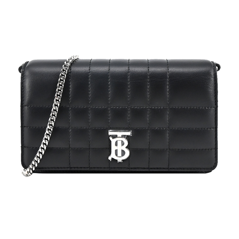 【JS’Maxx】BURBERRY  Lola TB銀字LOGO 絎縫羔羊皮翻蓋斜背包(黑色)