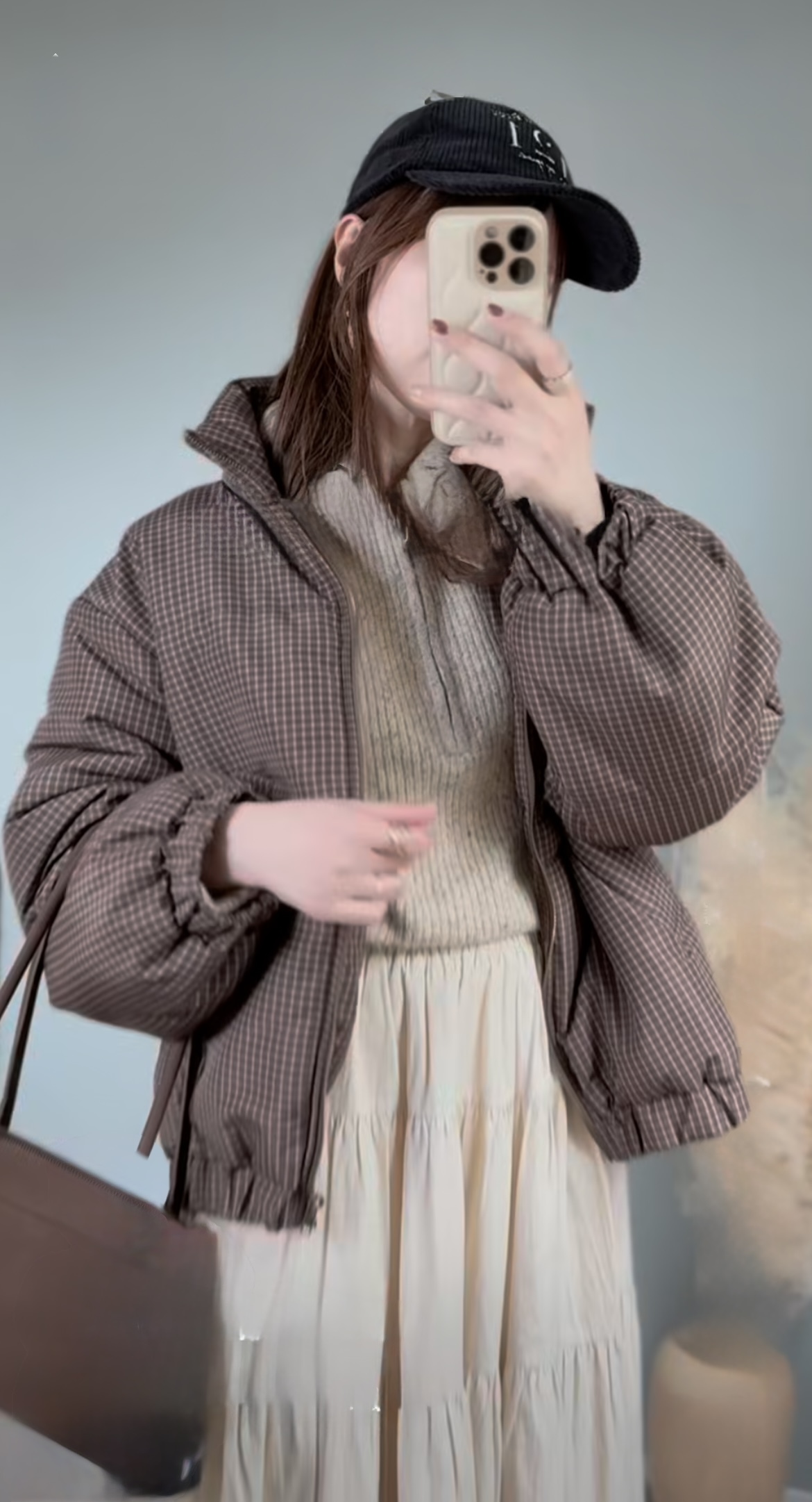 英倫風啡色小格子間棉外套【日本直送】