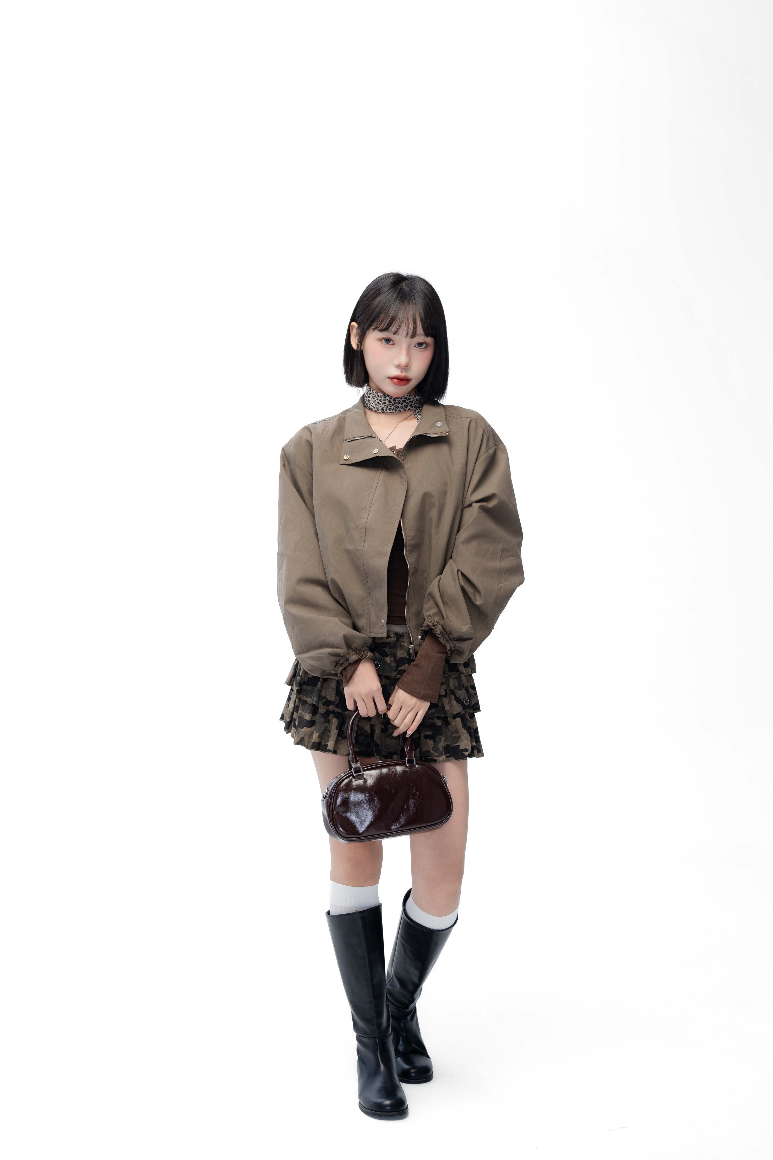 VIVID 迷彩 豹紋 花苞 百褶 迷你 短裙