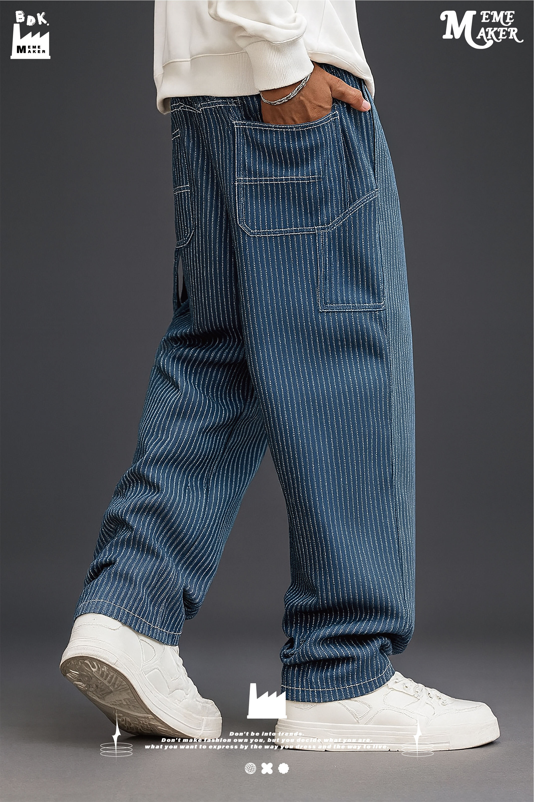 BDK.製造 - 條紋緹花牛仔畫家褲 - 長褲〈BDK2522〉