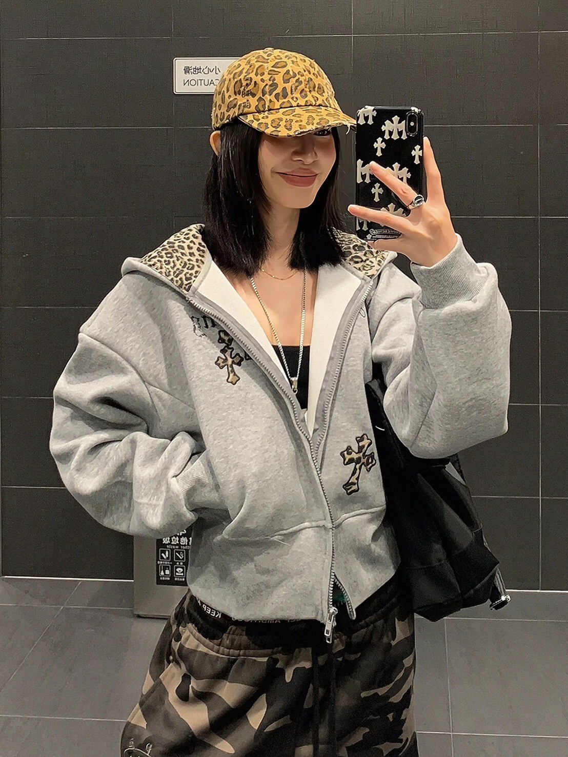 內豹紋短版外套