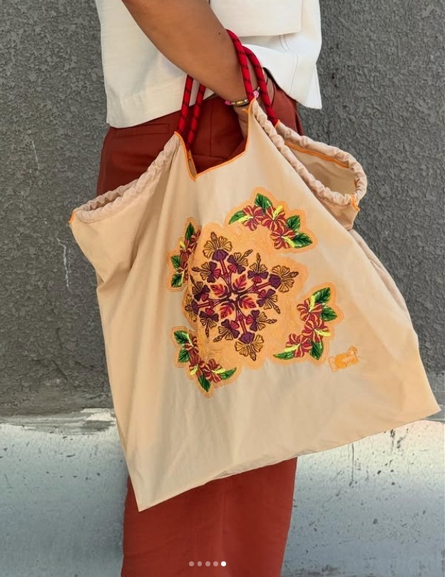 Ball＆Chain 刺繡環保購物袋 L號 - 卡其 (36410121)