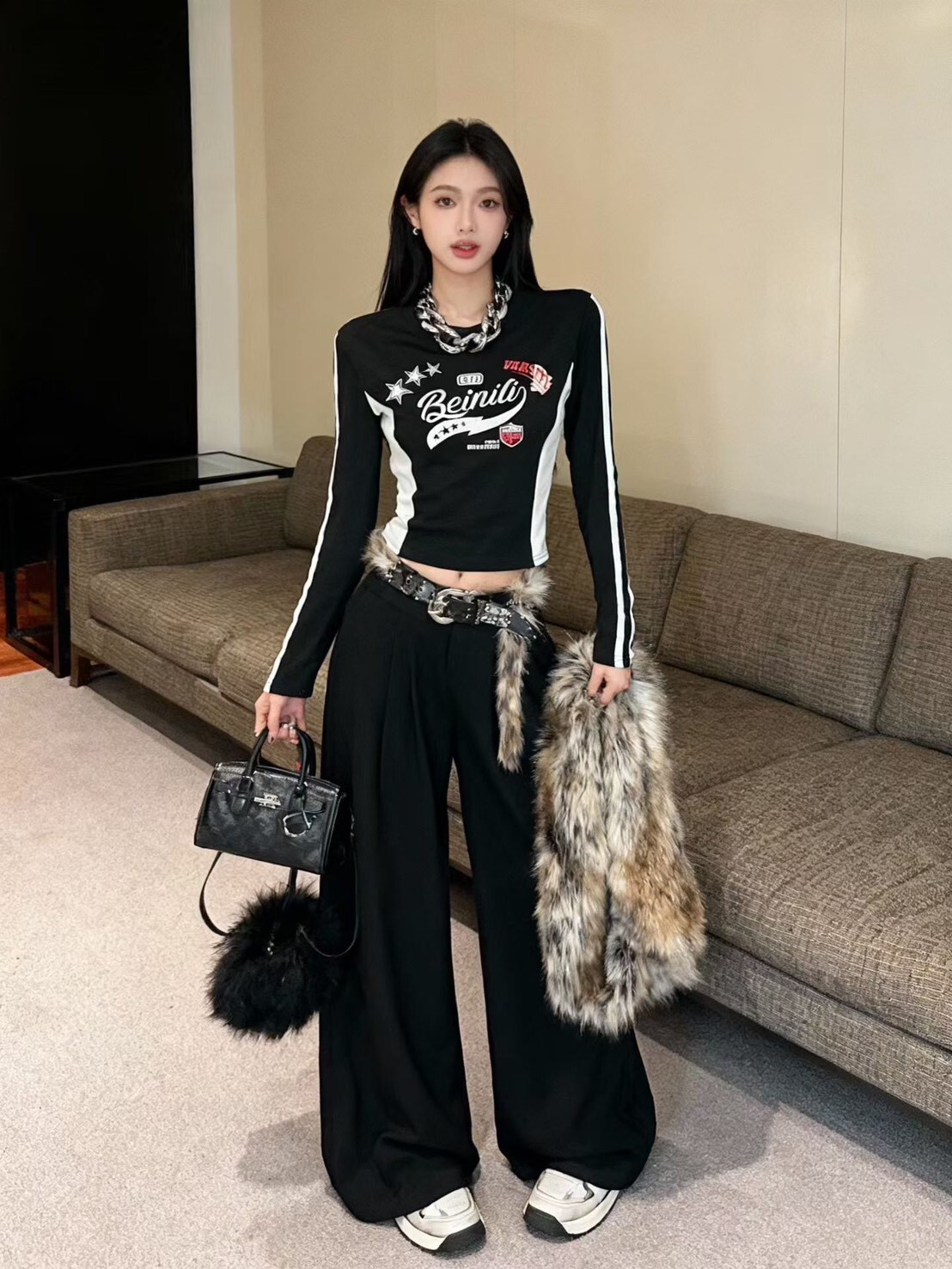 美式袖線合T