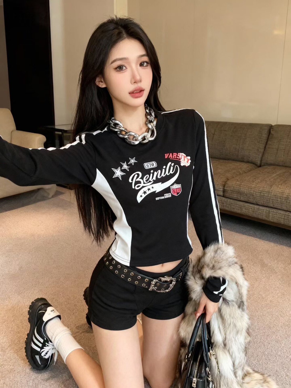 美式袖線合T