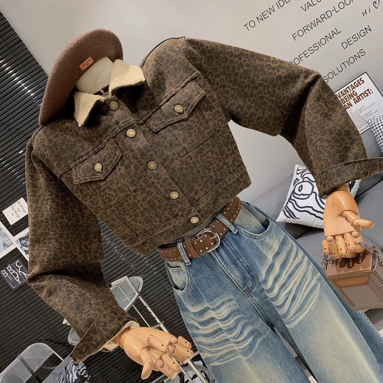 豹紋糕毛短版外套