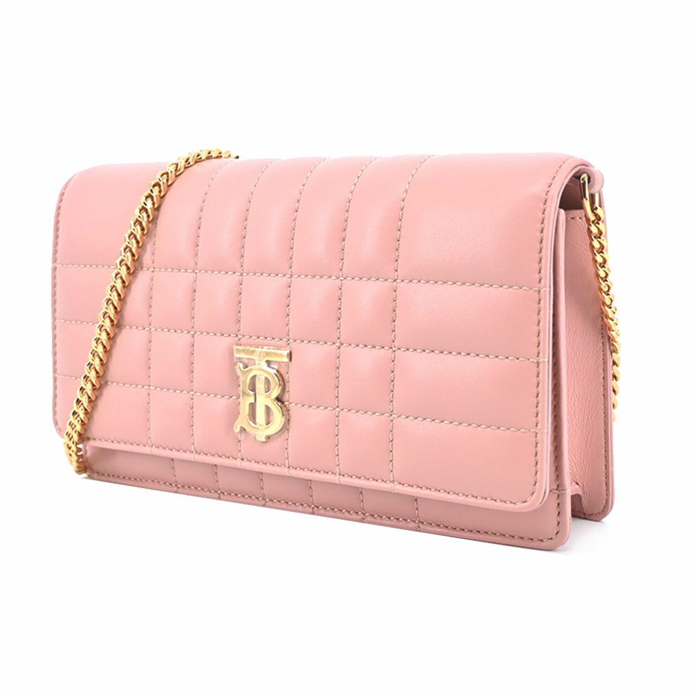 【JS’Maxx】BURBERRY  Lola TB金字LOGO 絎縫羔羊皮翻蓋斜背包(粉色)