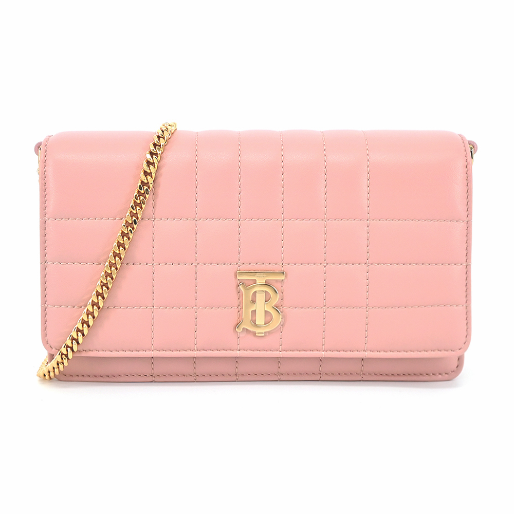 【JS’Maxx】BURBERRY  Lola TB金字LOGO 絎縫羔羊皮翻蓋斜背包(粉色)