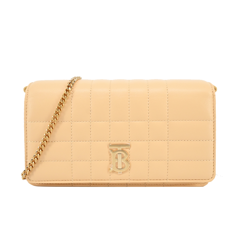 【JS’Maxx】BURBERRY  Lola TB金字LOGO 絎縫羔羊皮翻蓋斜背包(金沙色)
