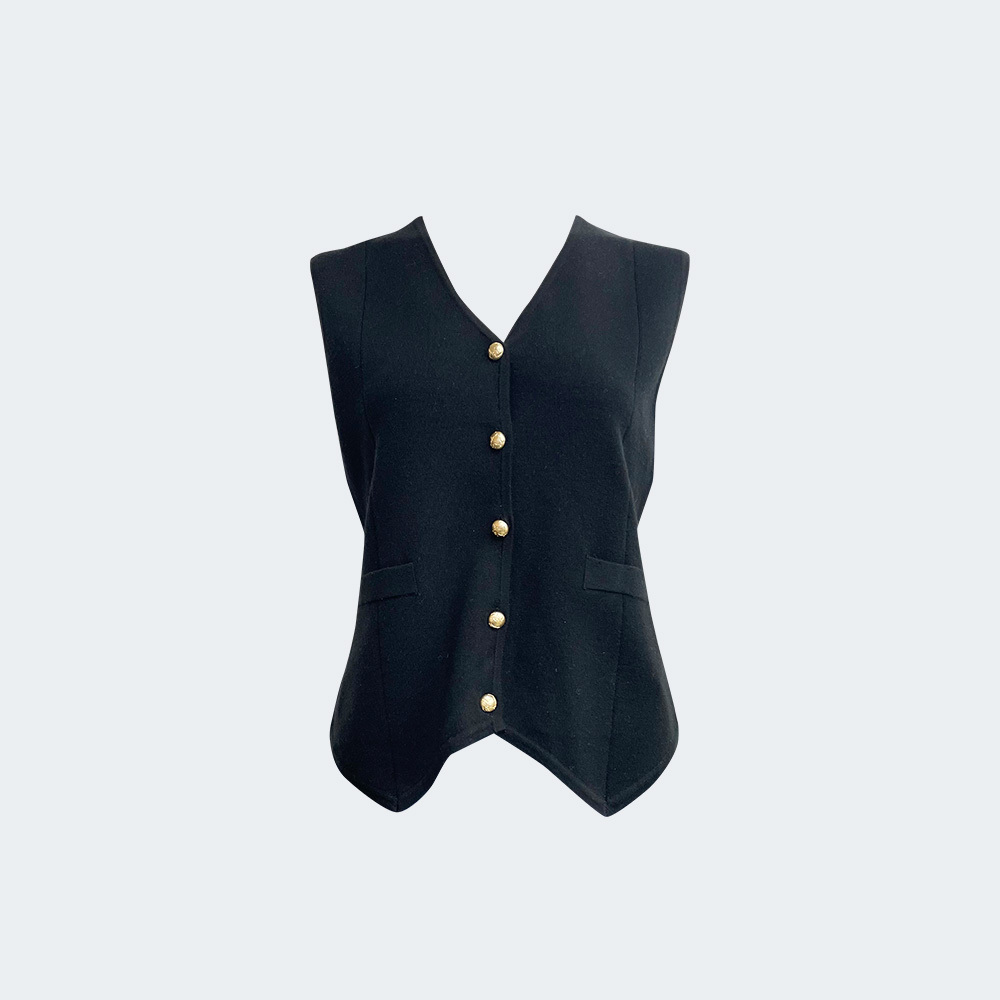 金釦造型羊毛混紡針織背心