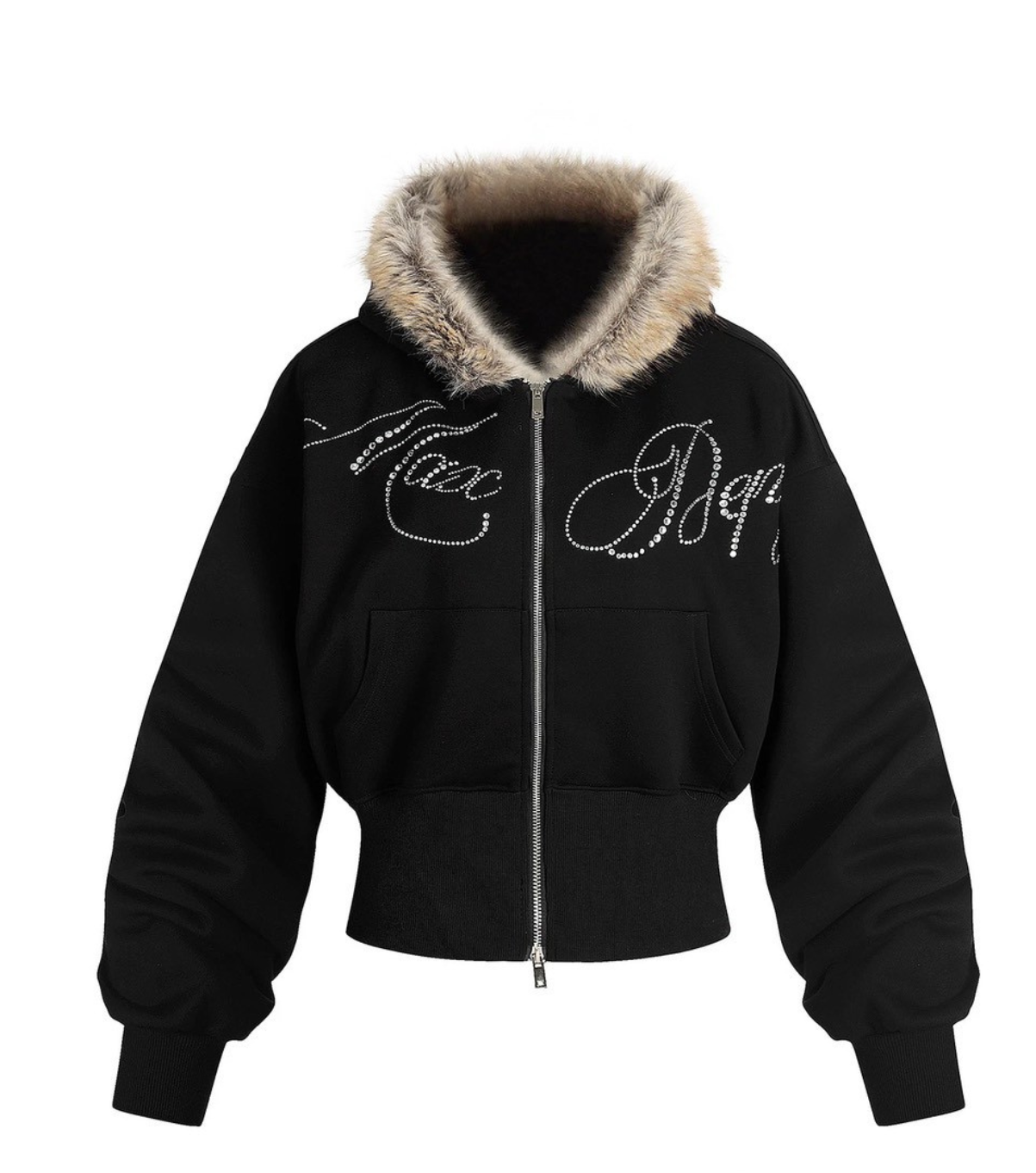 毛毛貼鑽帽外套