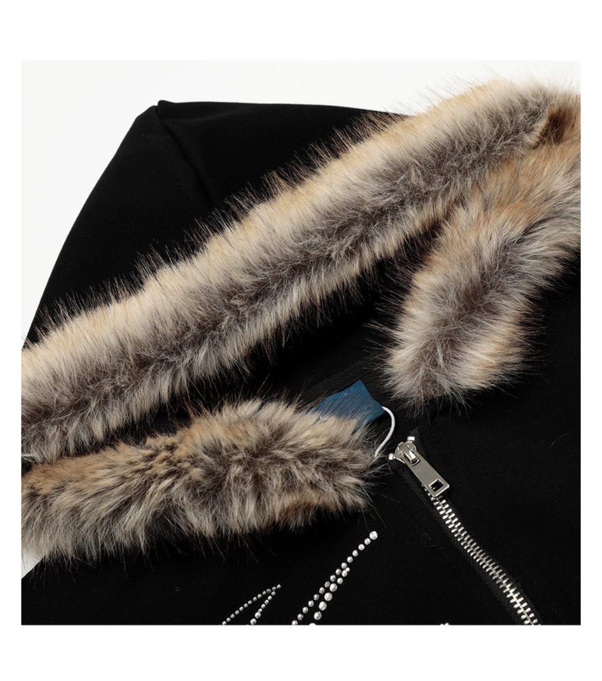 毛毛貼鑽帽外套