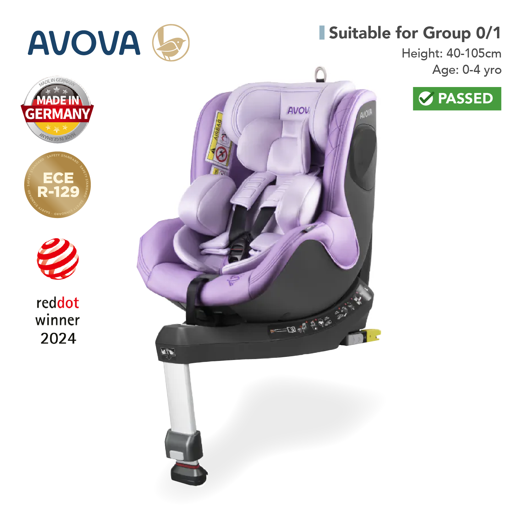 Avova - Sperber-Fix 2 汽車安全座椅 (R129 & CCC 安全標準)(適合約0-4歲/身高40 -105cm) (風信紫)