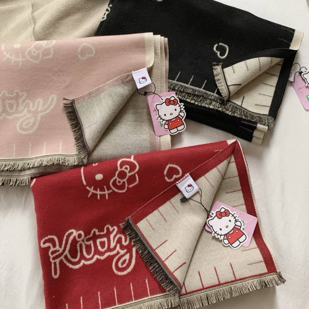 <正版授權>HELLO KITTY 雙面針織圍巾 可愛 保暖