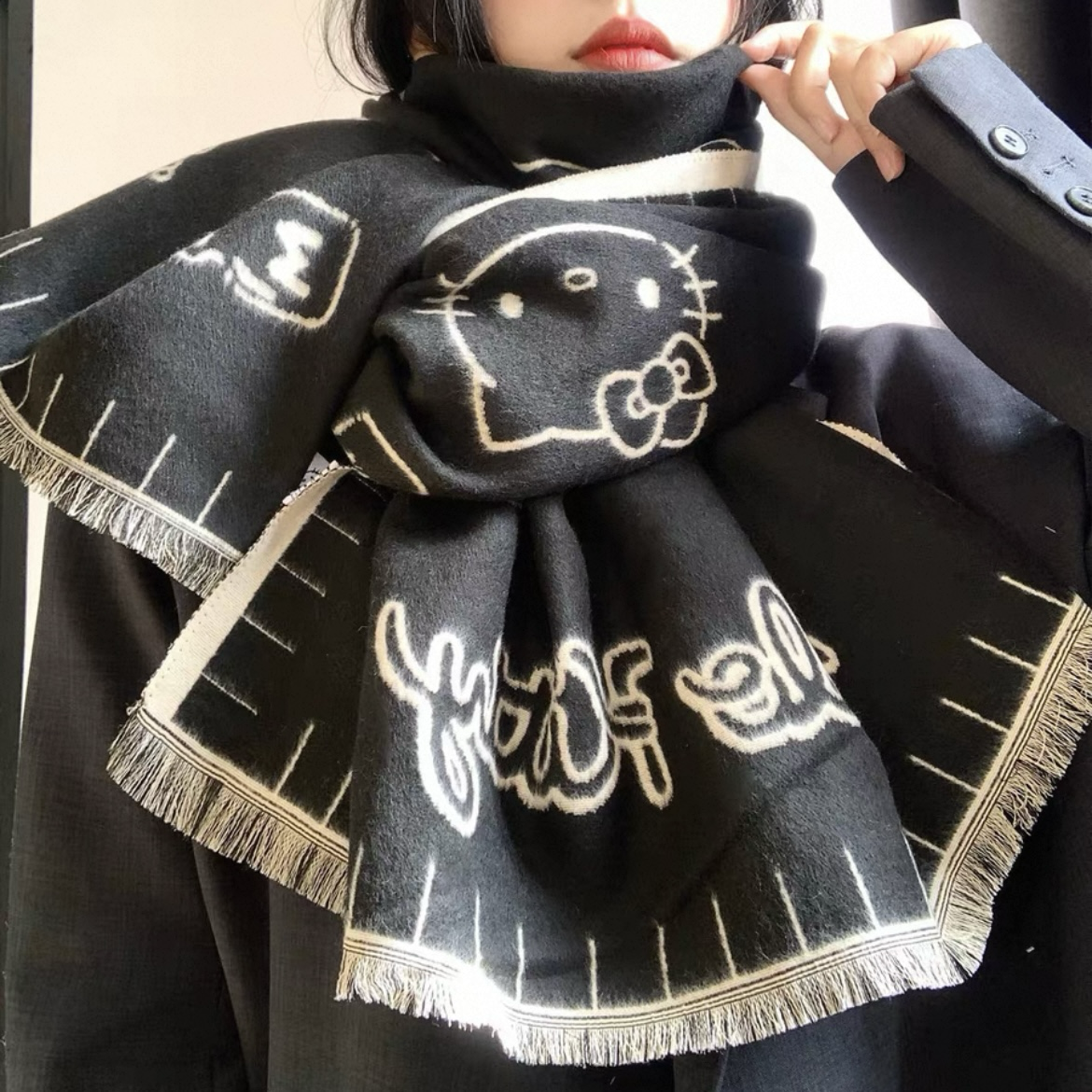 <正版授權>HELLO KITTY 雙面針織圍巾 可愛 保暖