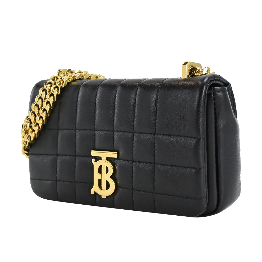 【JS’Maxx】BURBERRY Lola TB LOGO絎縫羊皮迷你鏈帶肩背/斜背包(黑金)